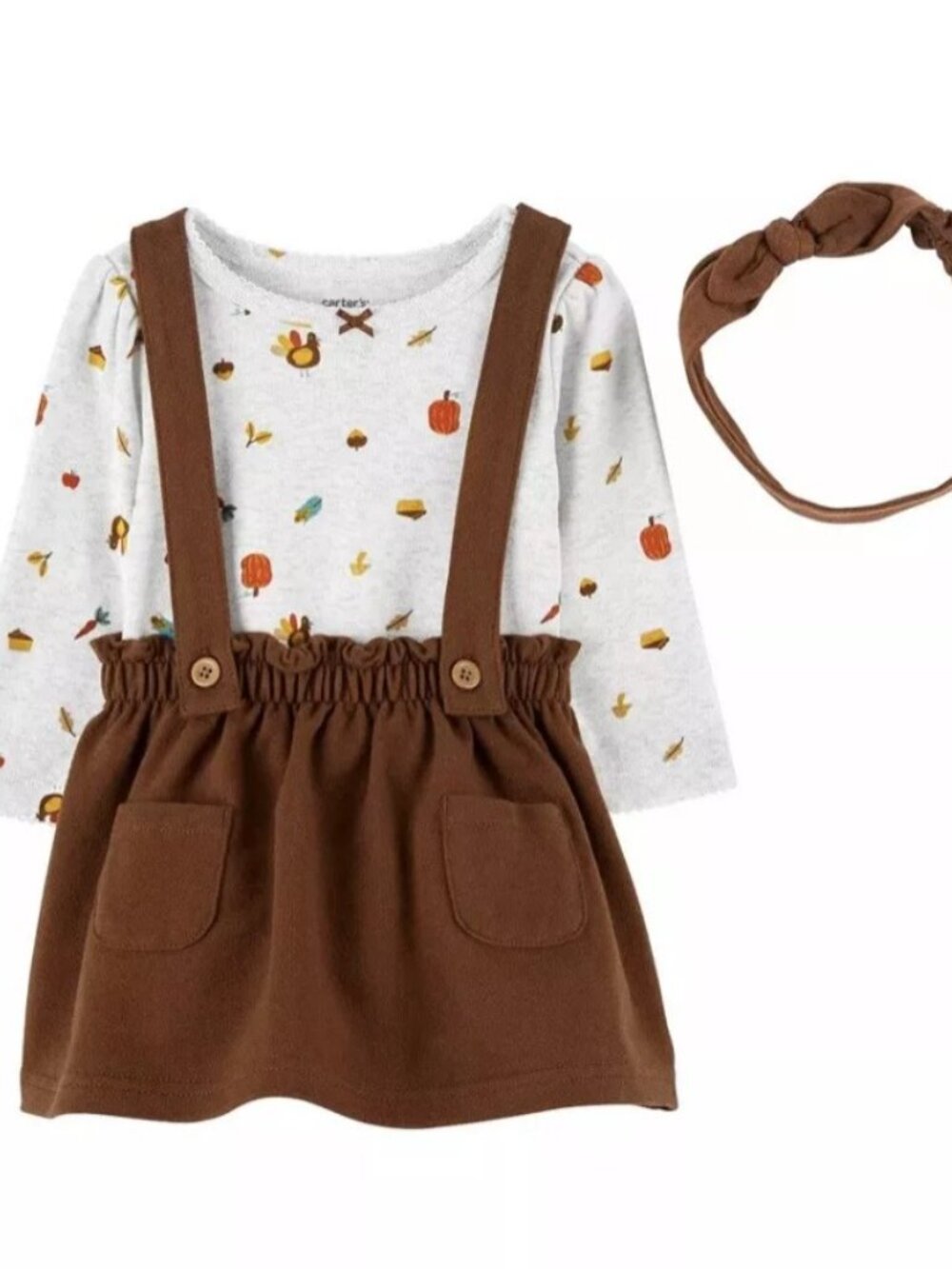 Carter's Baby Girl 3 Piece Bodysuit Skirt Headpiece Thanksgiving Outfit NWT